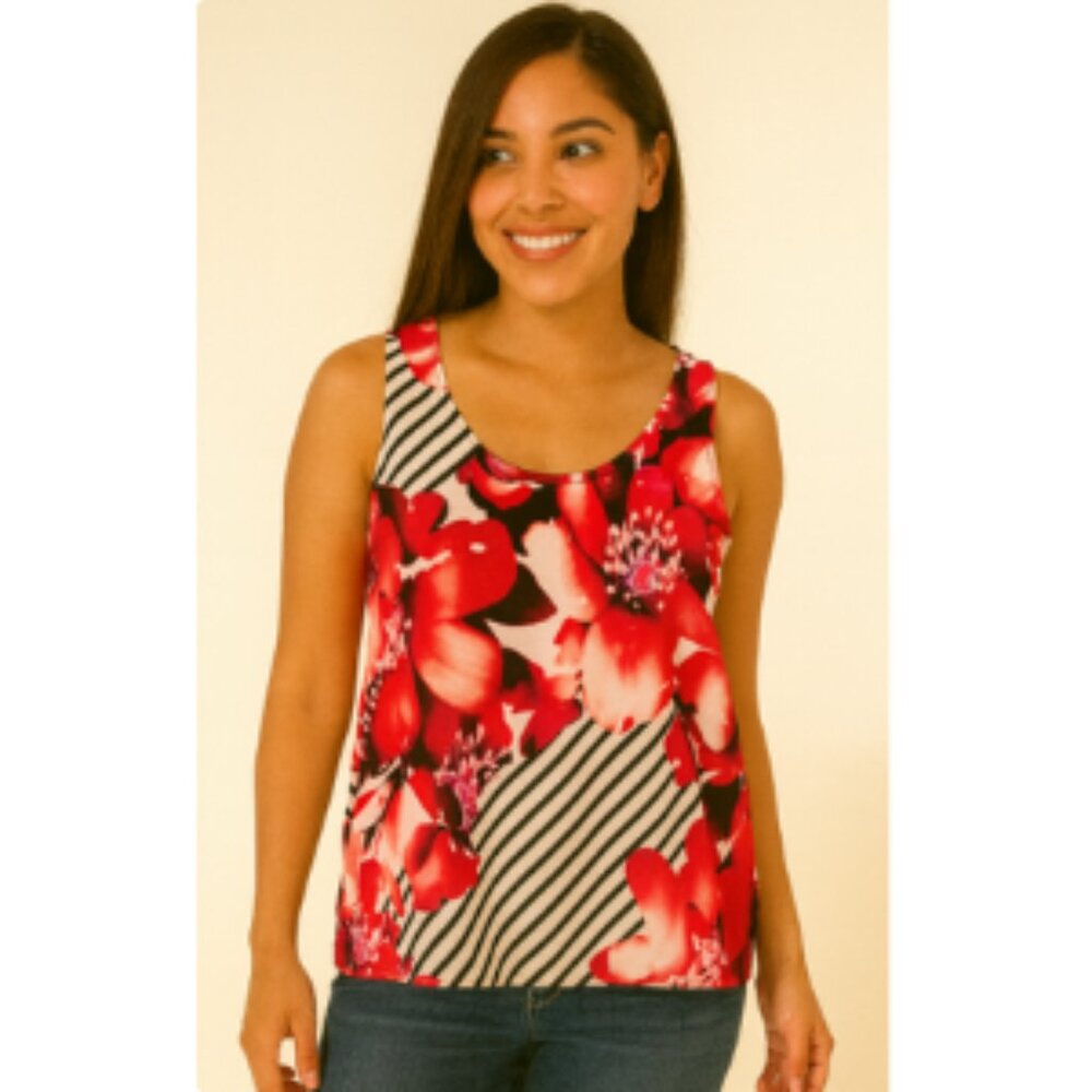 Worthington Red and Black Tank Top with Rounded Neckline